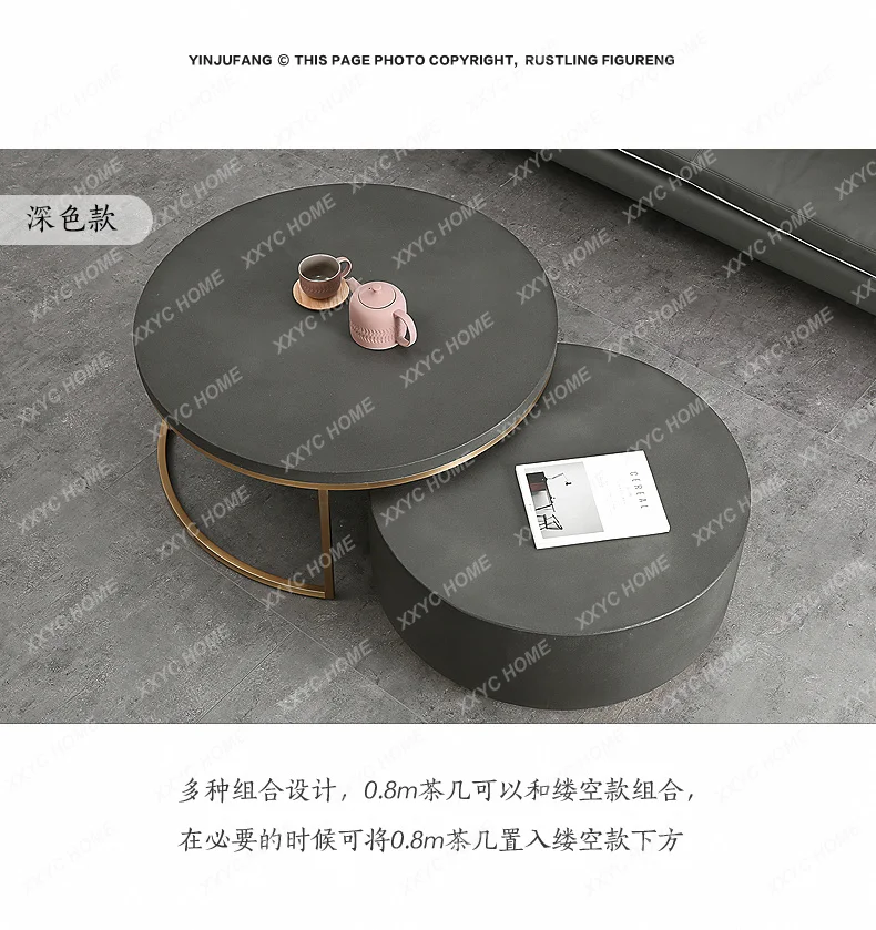 Internet celebrity small apartment cement coffee table round light luxury  creative modern simplicity