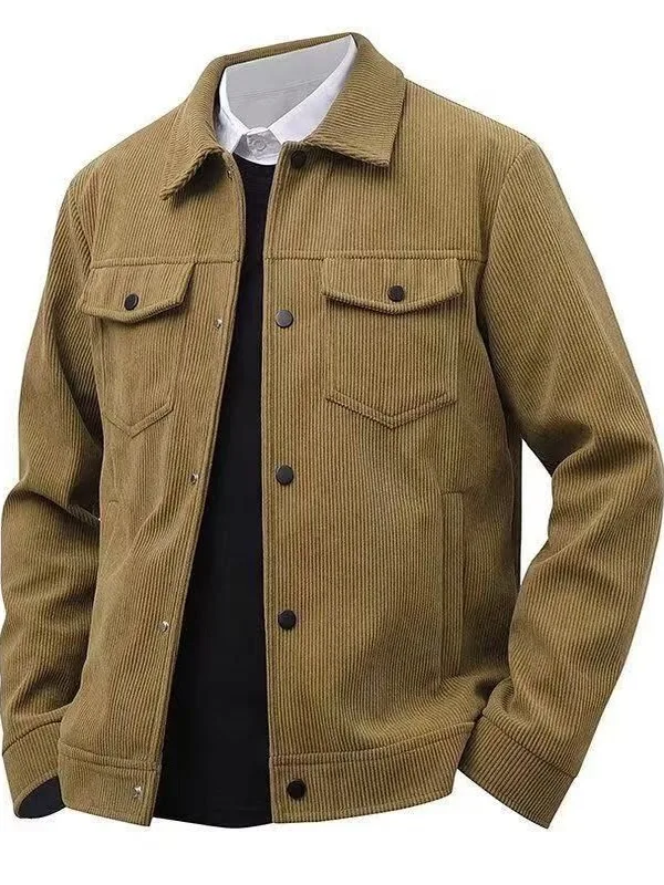 

Retro American Youth Thiened Corduroy Jaet Long Sve Lapel Collar Wear Resistant Workwear Sle Autumn Winter Coat for Men