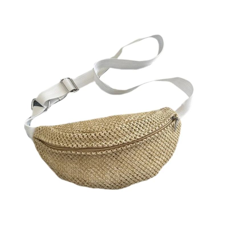 Woven Straw Waist Bag Beach Fanny Pack Adjustable Strap Crossbody Chest Belt Bag