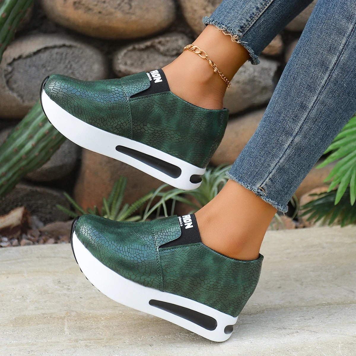 أحذية رياضية نسائية لربيع الخريف أحذية مشي امرأة الارتفاع أحذية مريحة خفيفة الوزن أسافين الانزلاق على منصة أحذية رياضية النساء #3
