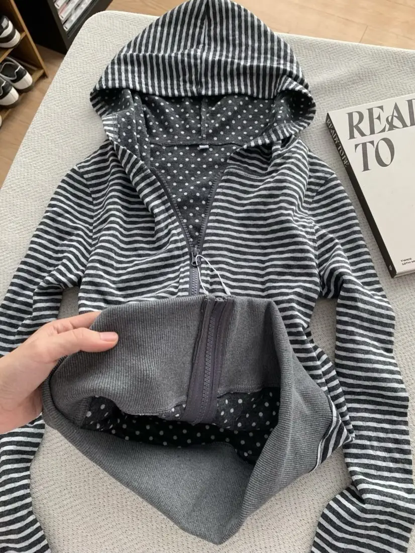 Vintage Coat Zipper Slim Y2k 2000s Womens Goth Punk Streetwear Polo Jacket Sweatshirt Basics Hoodie Autumn Winter Fashion Grunge