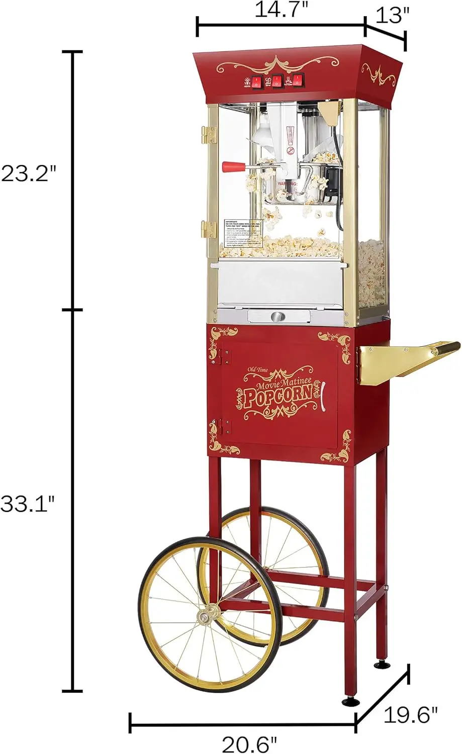 Matinee Popcorn Machine with Cart - 8oz Popper with Stainless-Steel Kettle, Warming Light, and Accessories  (Red)