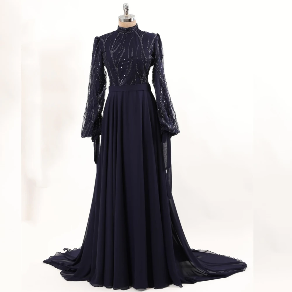

Customized Chiffon Pleat Sequined High Collar A-line Long Dresses Bespoke Occasion Formal Evening Dress Elegant Party Wedding