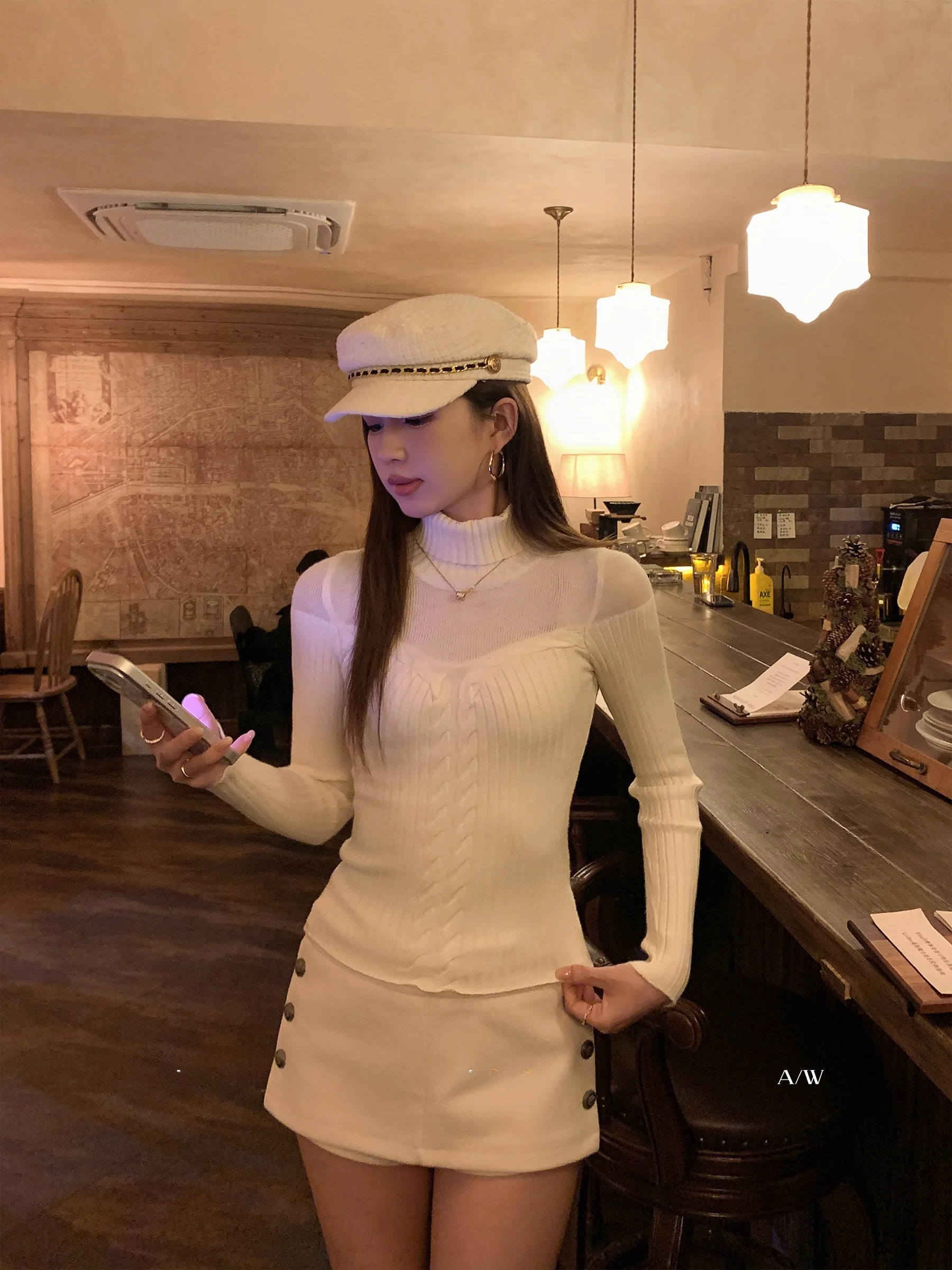 

Sam Seoi Women's Slim Fit Knitwear Hollow out Turtlene Sweater Casual Sle Long Sve ort Length Inner Wear Base Layer