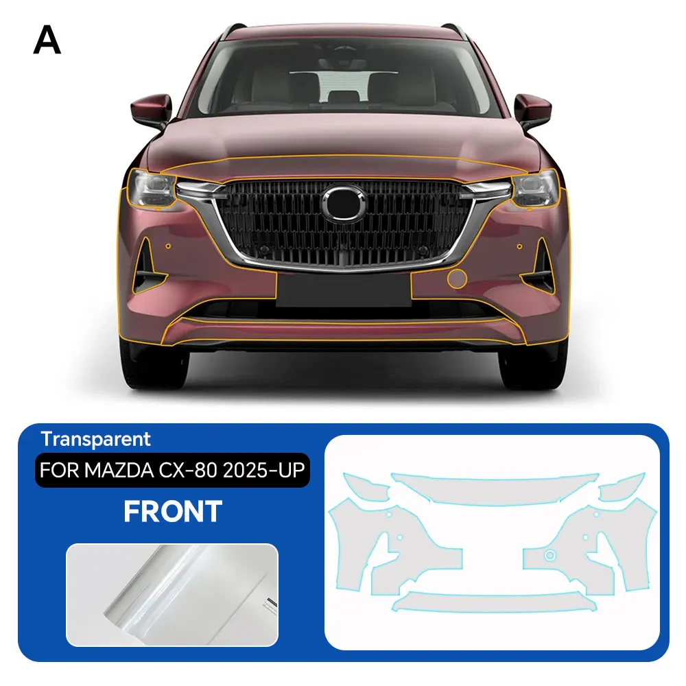 

Для Mazda CX-80 2025 2026: Комплект прозрачной защитной пленки из ТПУ для бампера и капота, предварительно вырезанный, с эффектом самовосстановления, от царапин, на заказ