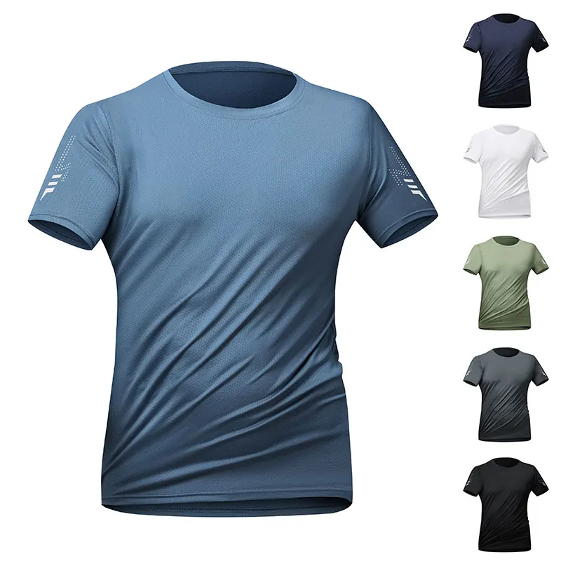 Men Running T-shirt Summer Printing Outdoor Fitness Quick-Dry Sports Short Sleeves Breathable Elasticity Jogging Gym Sportswear
