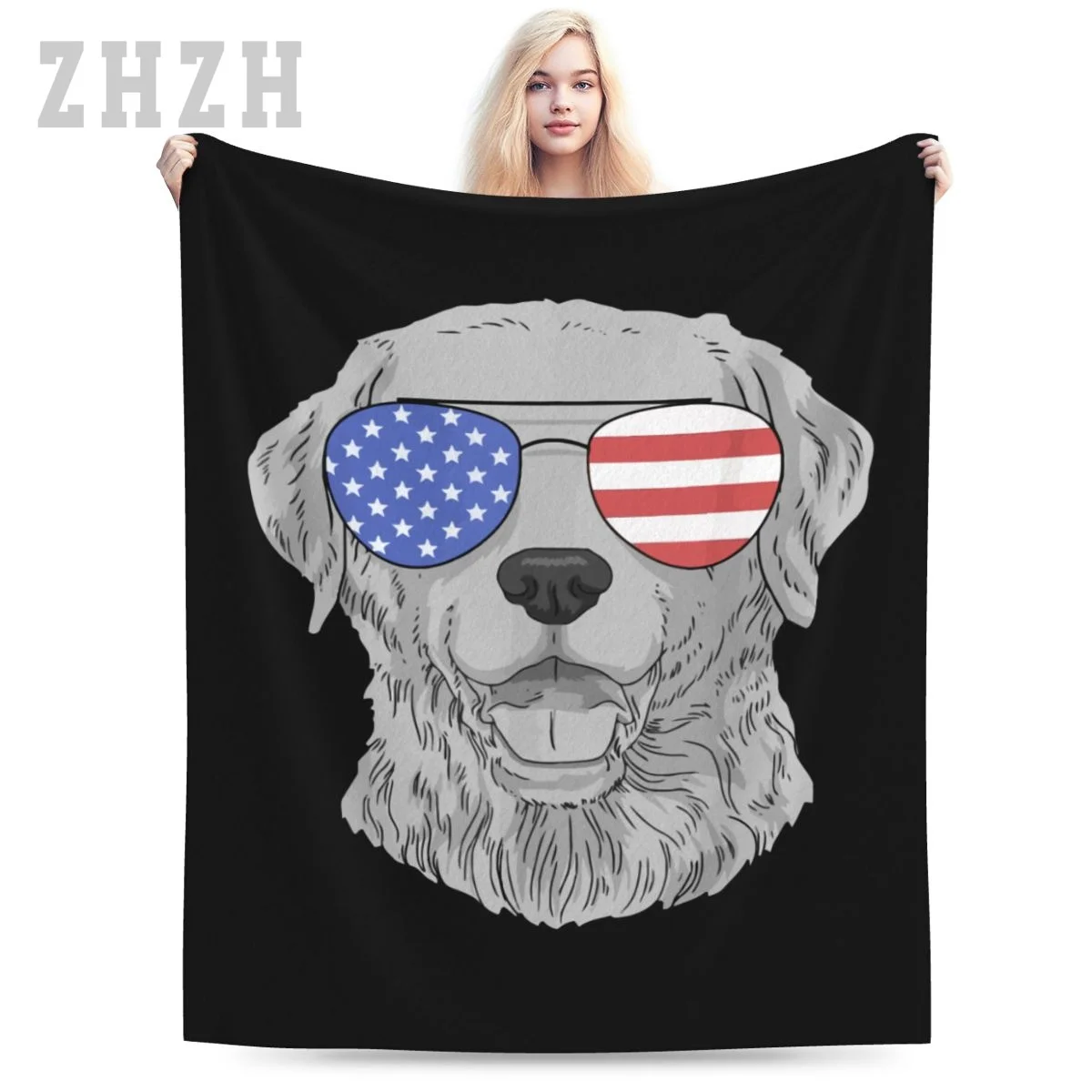 Blanket Labrador Retriever Dogs LAB American Flag Sunglasses Flannel Multifunction Camping Sofa Cover Keep Warm