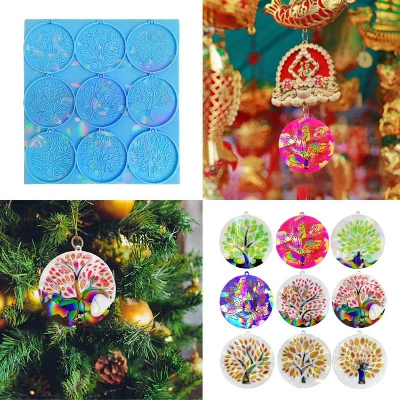 

Holographic Laser Tree of Life Pendant Combination Silicone Mold DIY Christmas Keychain Coaster Decorative Ornaments Resin Molds