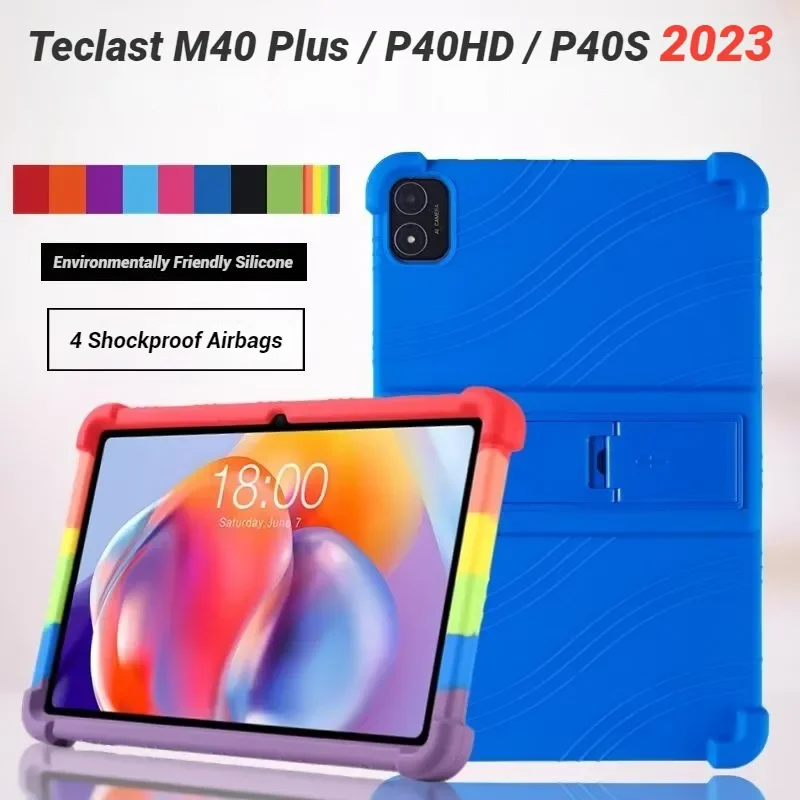 Soft Silicone Cover For Teclast M40 Plus / P40HD / P40S Case Kids Safety Kickstand Protector Funda with 4 Shockproof Airbags