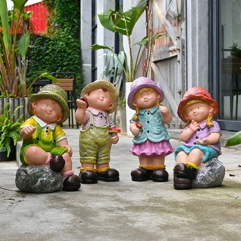 Cute Cartoon Garden Gnome Figurine Resin Fairy Ornament for Outdoor Cottage Landscape Statue Patio Art Decorations for Farmhouse