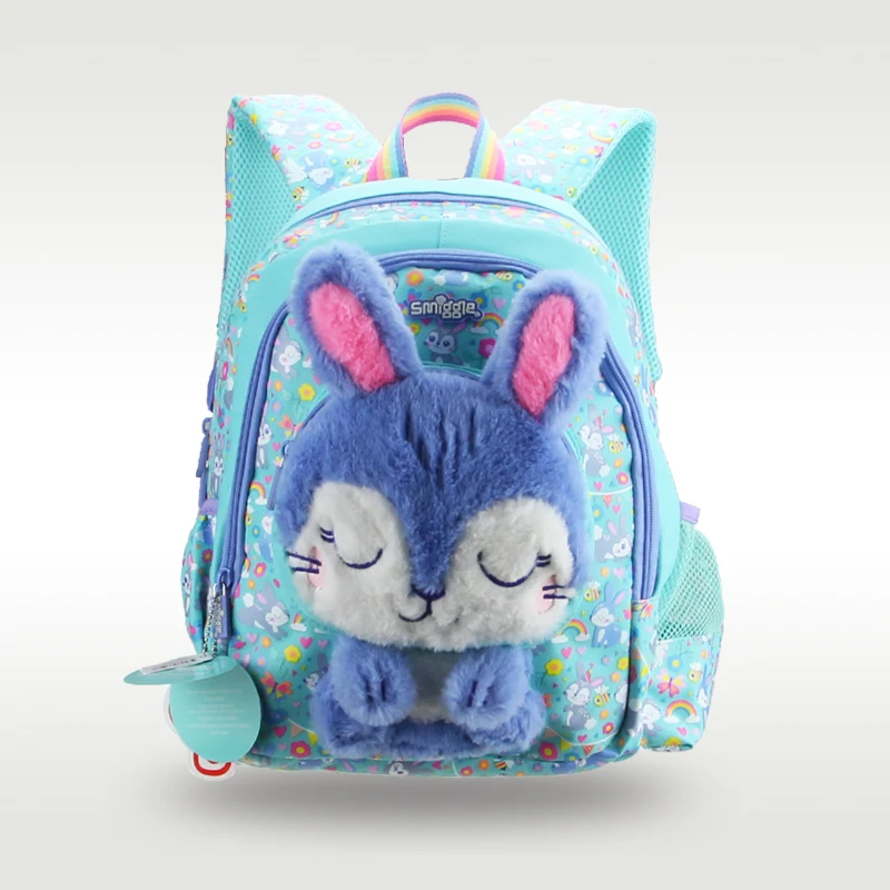 Bolsa Escolar original de Australia Smiggle para niños, alta calidad, lindo conejo azul, bolsa de felpa para niñas de 3 a 6 años, 14 pulgadas