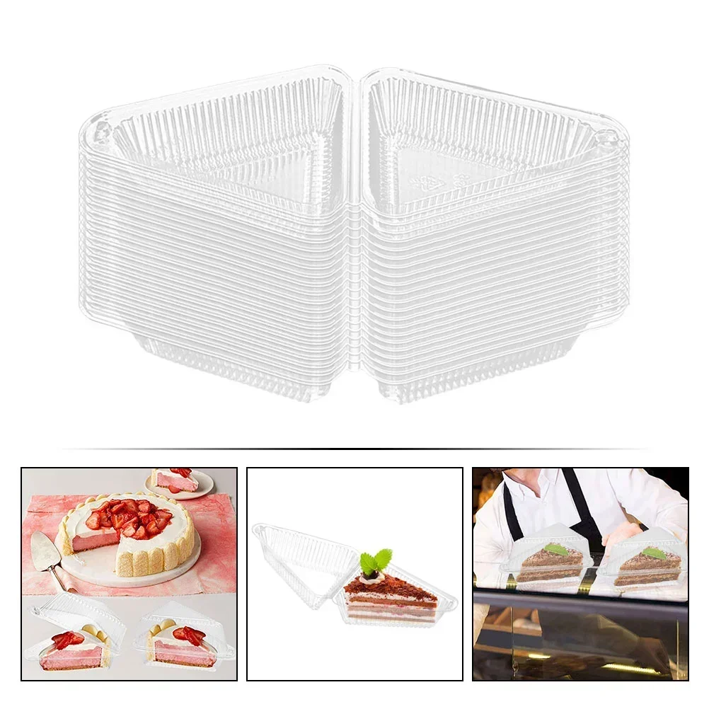 100 قطعة حاويات علب الكيك الثلاثي كعك الجبن غطاء شفاف التعبئة والتغليف فطيرة شريحة تخزين صغيرة صغيرة مع الأغطية