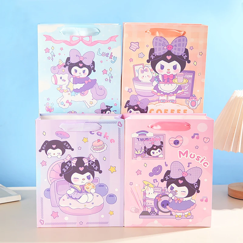 New Sanrios Kuromi Cinnamoroll My Melody Kraft Paper Gift Bags Anime Candy Box Cookie Package Handbag Birthday Party Supplies