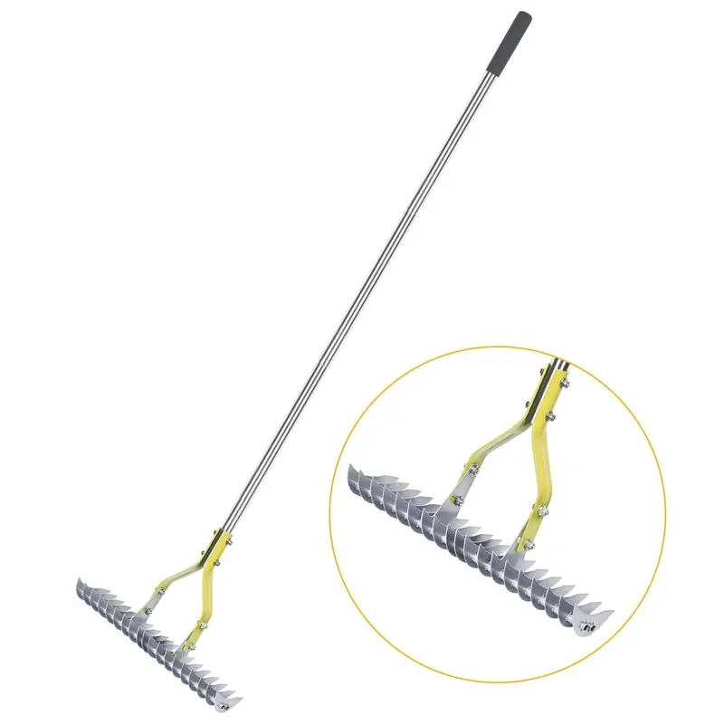 for Thatch Rake 15 Inch Wide Lawn Stainless Steel Handle for Withered Grass Removal Dethatching Tool Garden Yard Care