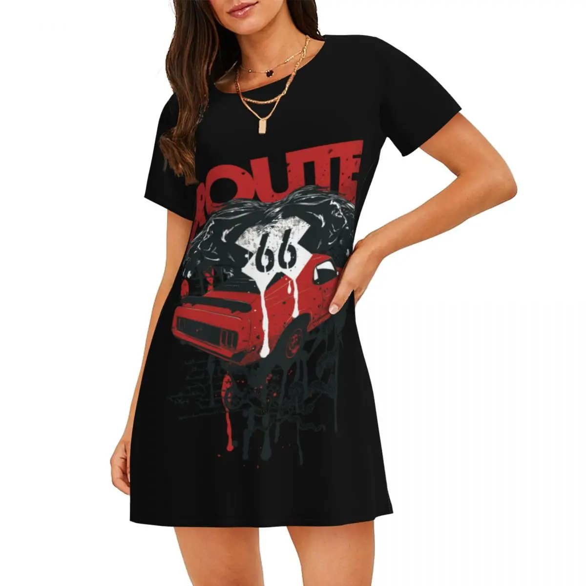 

Custom Route 66 Road Rash Short Sleeves Women Nightdress For Sleeping Womens Sleepshirts America's Highway Dress Sleep Dress