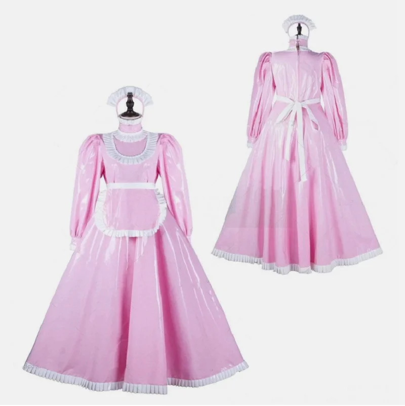 

Gothic Loli Girl Sisi Maid Pink PVC Lockable Dress Role Playing CD/TV Customization