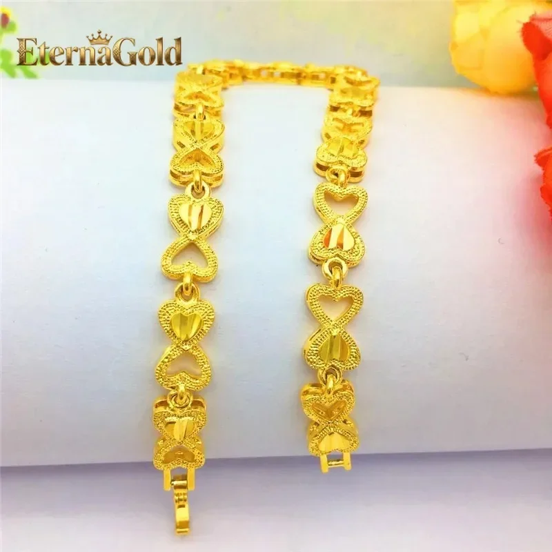 

Модный браслет EternaGold из 24-каратного золота с бусинами и кисточками, браслет из настоящего золота 999 пробы, браслет с сердечками, женские свадебные золотые украшения