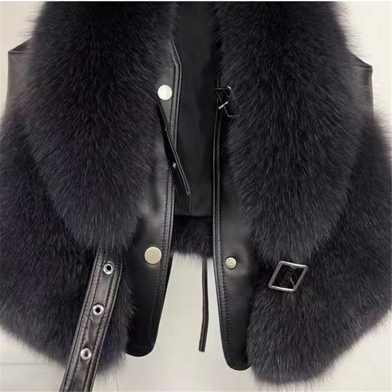 Faux Fur Waistcoat for Womens, Chic Splice Fox Coat Ladies Sleeveless Fur Vest Jacket, Slim Faux Fox Fur Outwear Vests, New,2024