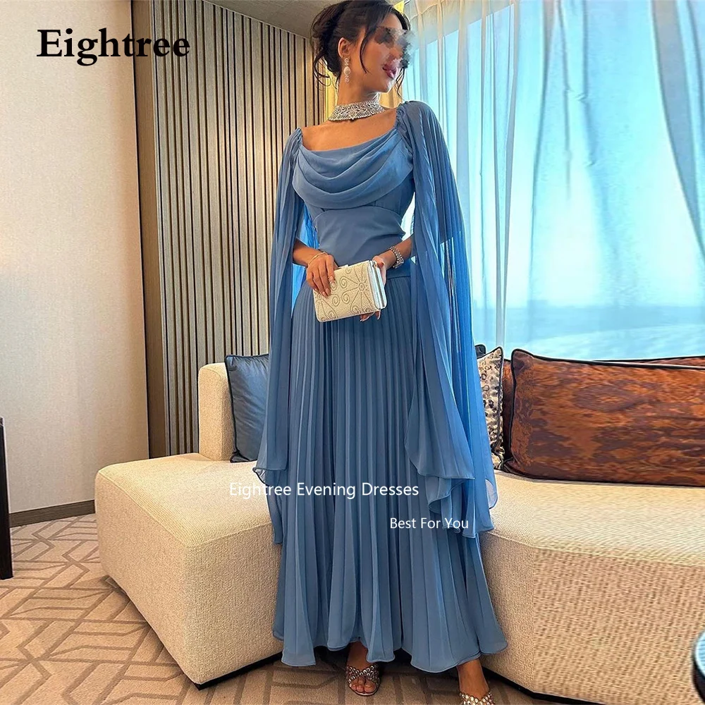 

Eightree Formal Cape Sleeves Arabia Evening Dresses Chiffon Long A Line Pleat Abendkleider Luxus 2023 Party Dresses Woman