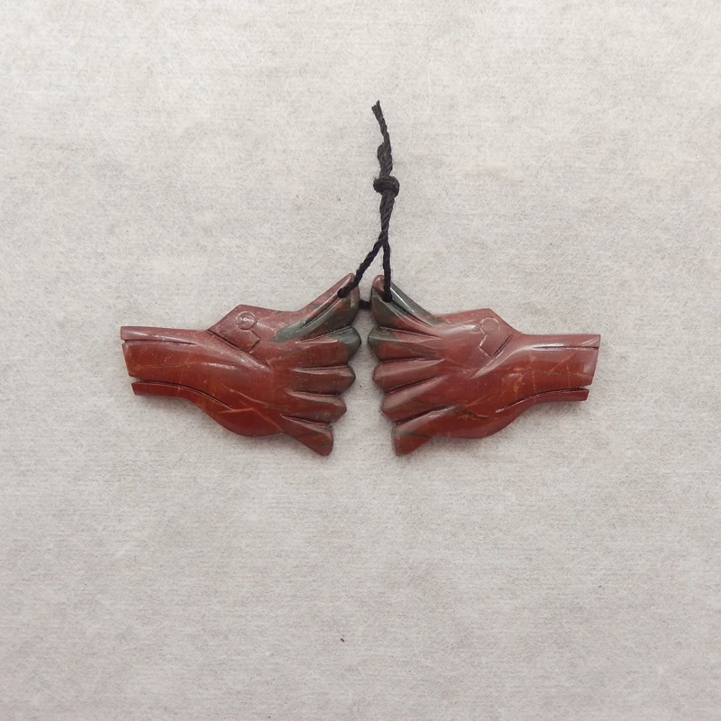 

B&F Unisex Multi-Color Picasso Jasper Handcarved Wolf Head Earrings Natural Stone Beads 31x24x4mm 7.9g Jewelry Set