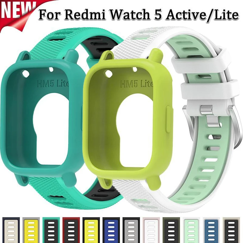 Silikonarmband + Hülle für Redmi Watch 5 Active 5 Lite, Schutzhülle für Redmi Watch 5 Active/Lite, zweifarbiges Sportarmband, Ersatz