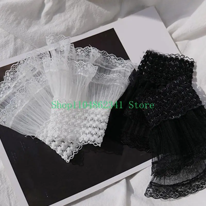 652F Detachable Pleated Flared Sleeve False Lace Cuffs White Pleated Wristband Decorative Women Wedding Dress Accessories