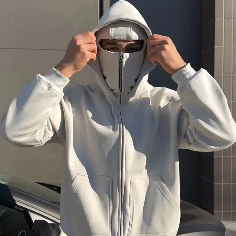 

Зимние однотонные простые топы из двух предметов в американском стиле на молнии, модные мужские и женские двойные шляпы, свободная толстовка с капюшоном