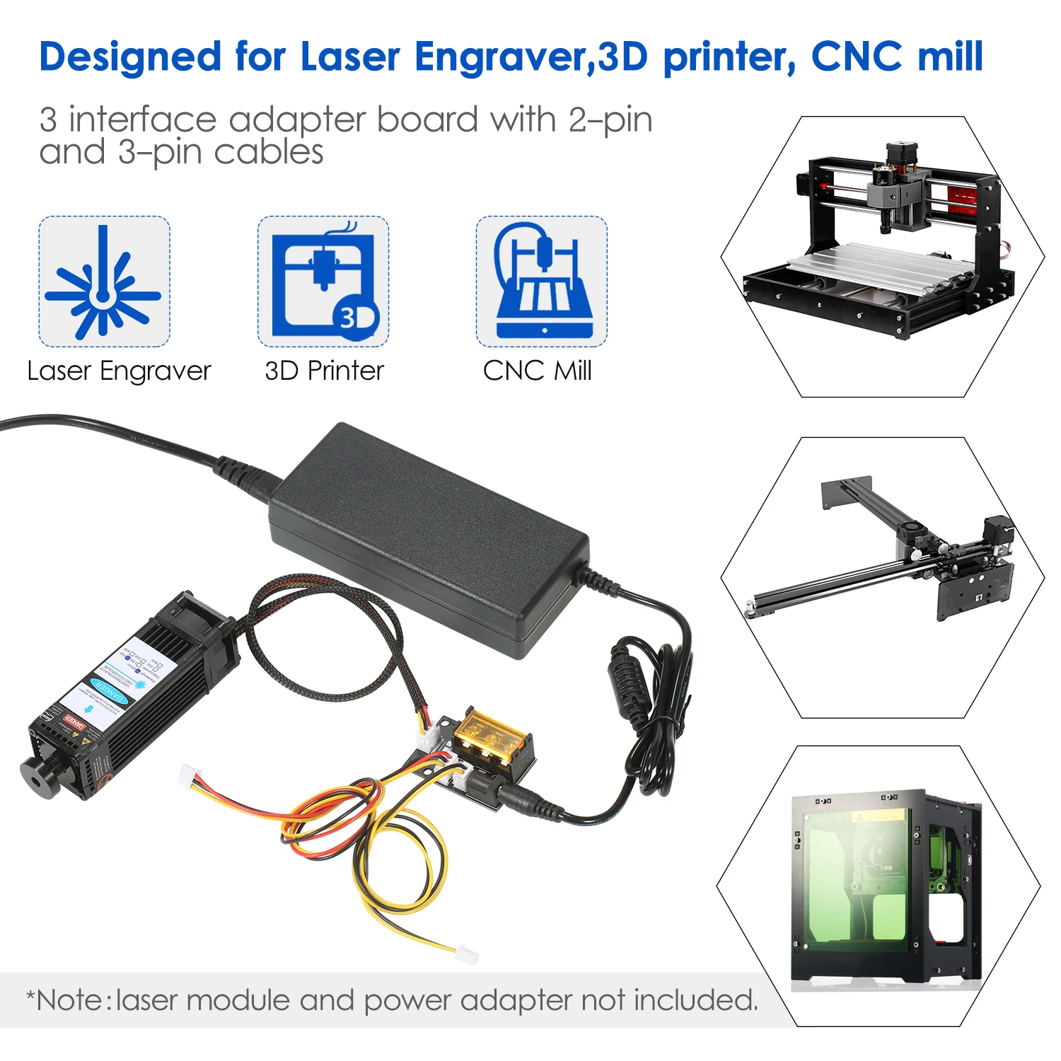 2 Pin to 3 Pin Laser Module Adapter Board Laser 3-interface Engraving Machine Conversion Board for Laser Engraver 3D Printer CNC