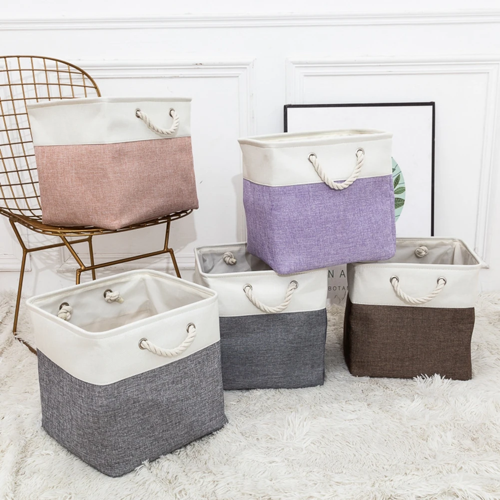 Foldable Cube Storage Bins Storage Baskets with Handles Linen Cotton for Shelf Closet Home Office Toys Book Sundries Organizing