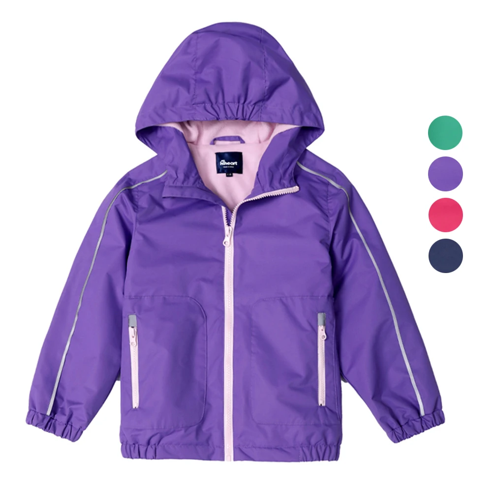 

2024 New Spring Autumn Girls Solid Hooded Outer Jackets Fleece Lined Windproof Outerwear Full Sleeves Zipper Elastic Cuffs Coats