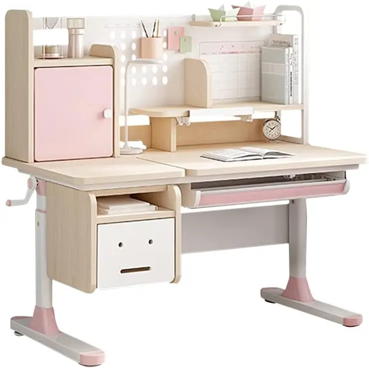 Wood Adjustable  Kids Study Desk Drafting Table Computer Station Built-in Bookshelf Hutch Multi Function Desktop 43.3