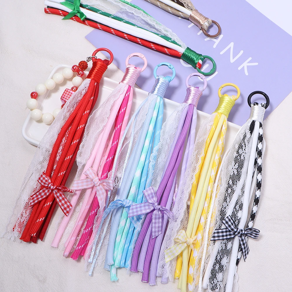 2pcs Lace Braided Lanyard Keychain Colorful Bow Pendant Keyring For DIY Bag Phone Chain Key Chain Decoration Jewelry Accessories