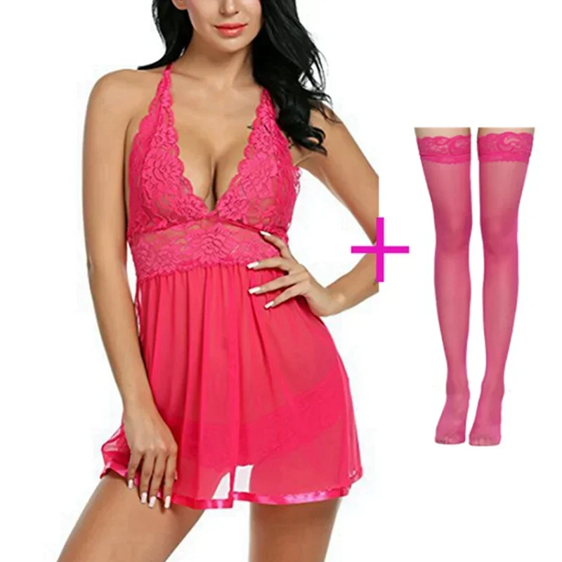 

Sexy Women Lingerie Lace Night Dress Sleepwear Nightgown Deep See Through Sexy Sheer Sleep Dress Sleep Wear Lingerie