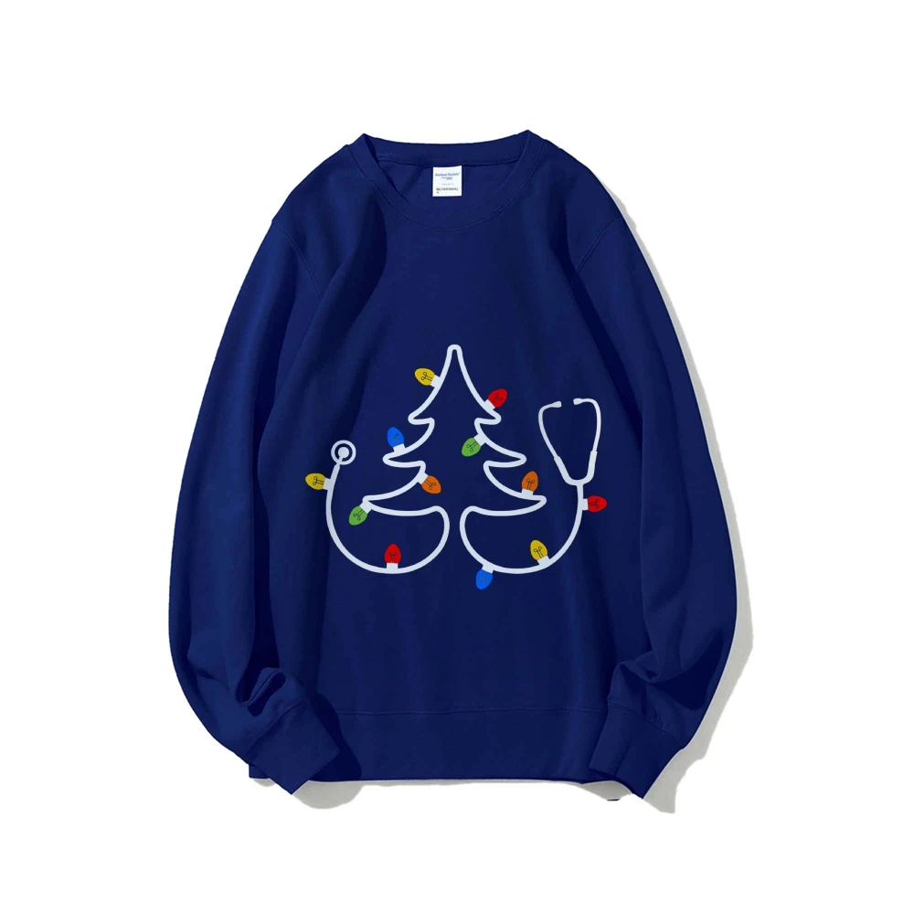 Stethoscope Christmas Sweatshirt Holiday Tree with Lights Hoody Medical Xmas Sweaters Nurse Gift Healthcare Worker Sweatshirt