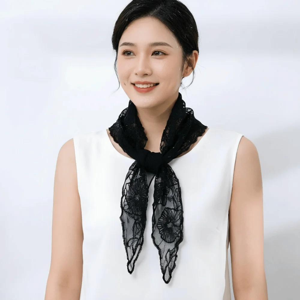 

Ретро-шарф с вышивкой и кружевом, дышащий, легкий, треугольный, из сетчатой ткани, шелковый, весенний