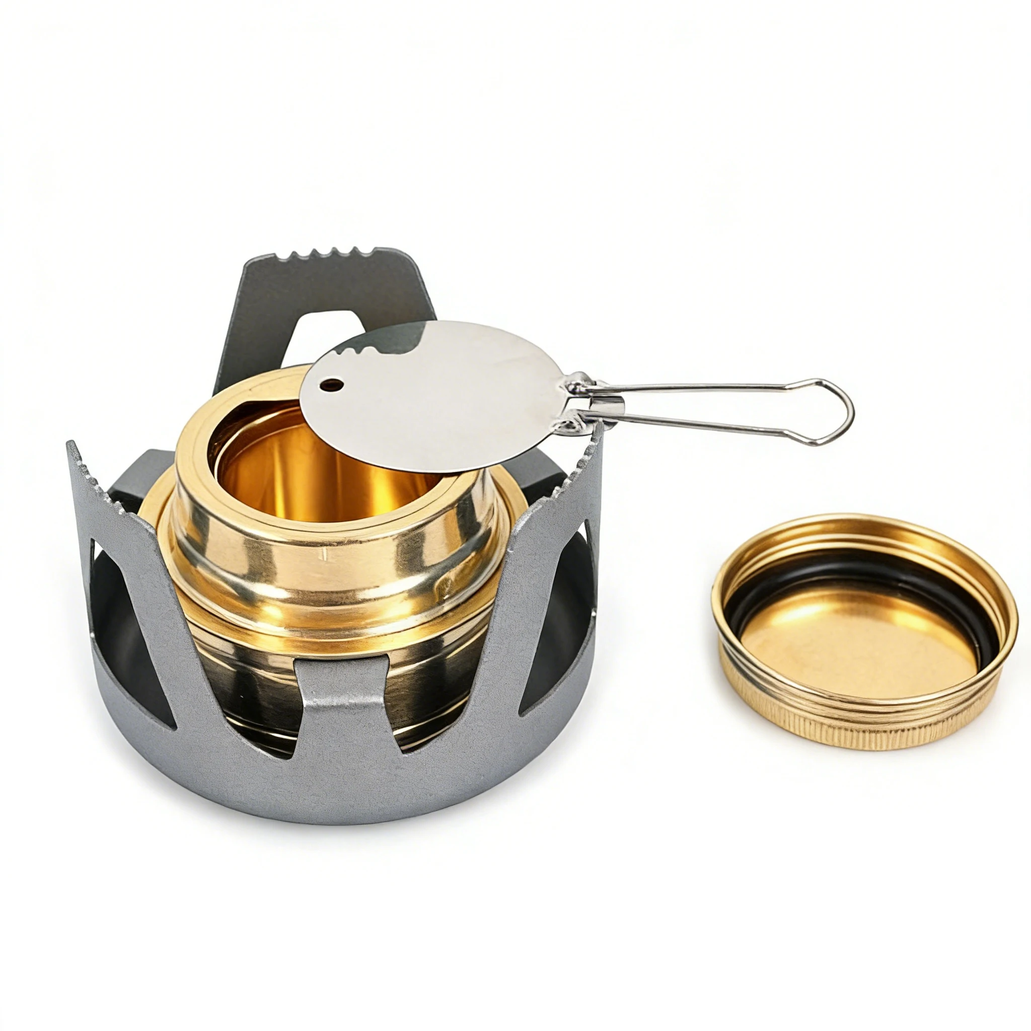 Mini Estufa de Alcohol, Quemador de Bolsillo Ultraligero con Soporte de Aluminio para Senderismo, Picnic y Escalada al Aire Libre