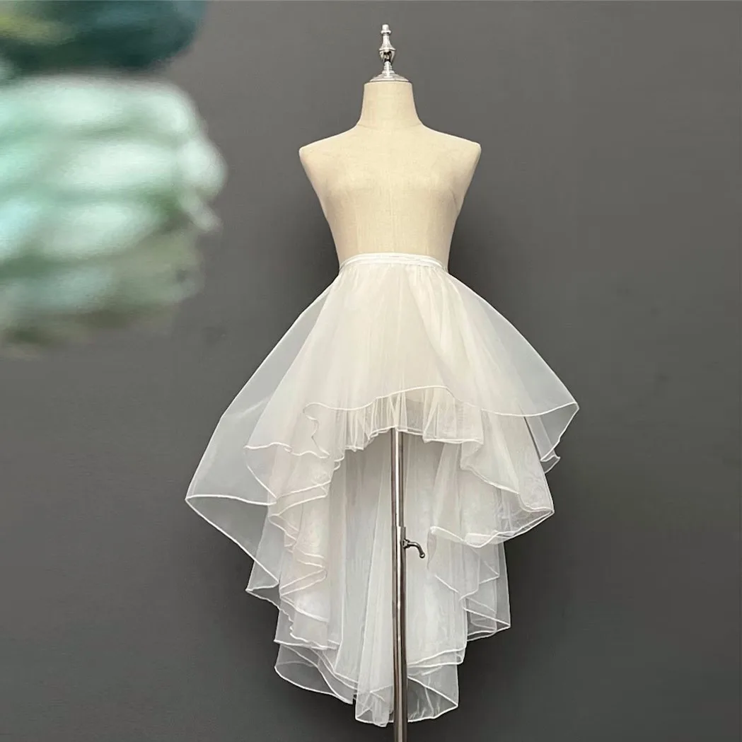 Real Image High Quality White High Low Women Skirts Organza Asymmetrical Long Maxi Skirts Female Bridal Skirt