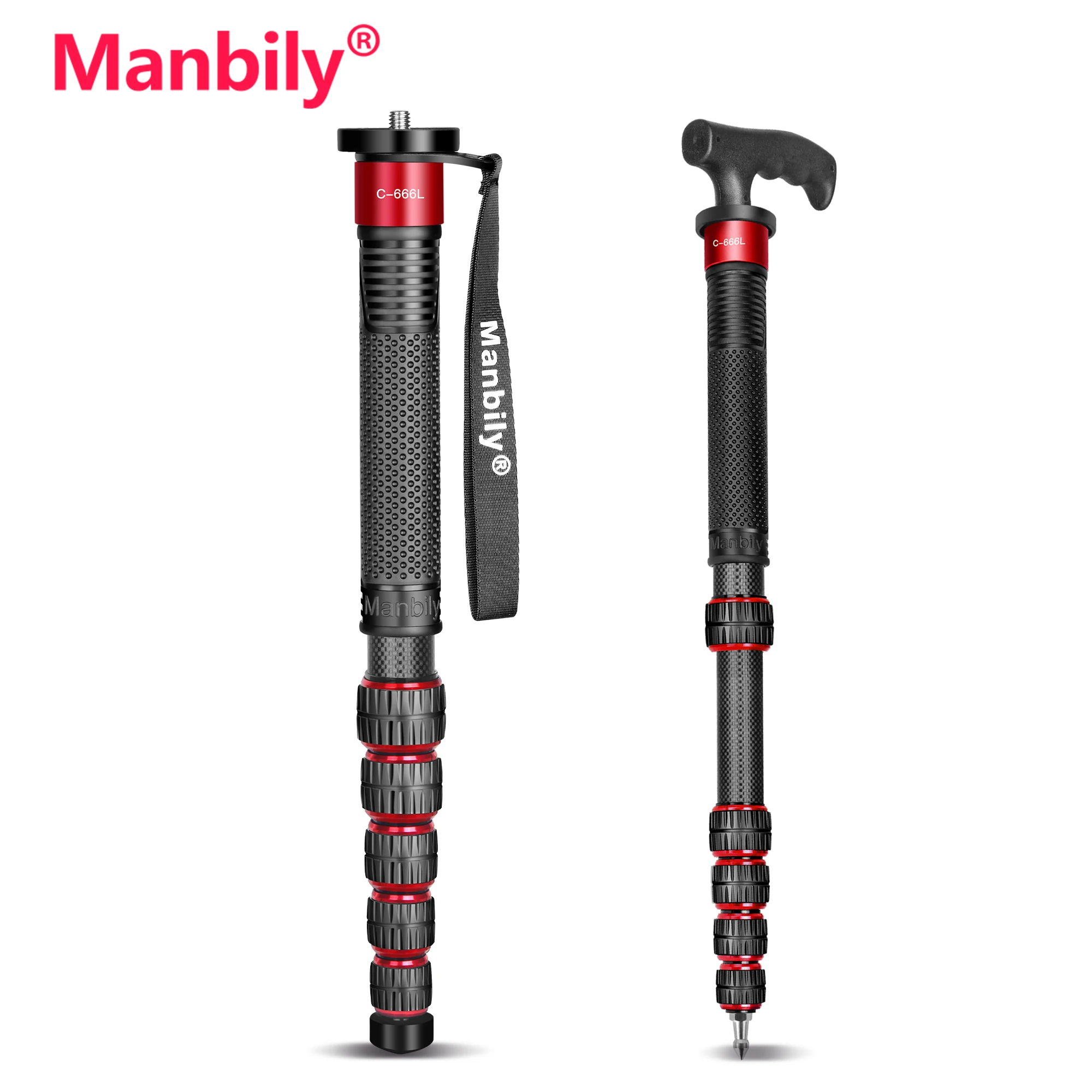 Manbily C-666L 69-calowy Monopod Statyw z Włókna Węglowego do Telefonu, Gopro, Aparatów DSLR, Podróżny, z Rurą 32mm, Maks. 33lbs/15KG Profesjonalny