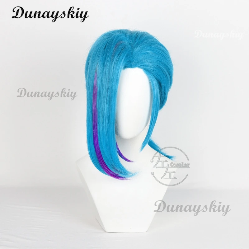 Arcane Temporada 2 Jinx peluca de encaje frontal juego Cosplay mujeres azul 45cm flequillo pelo corto resistente al calor Jinx sombrero Cosplay personalizado