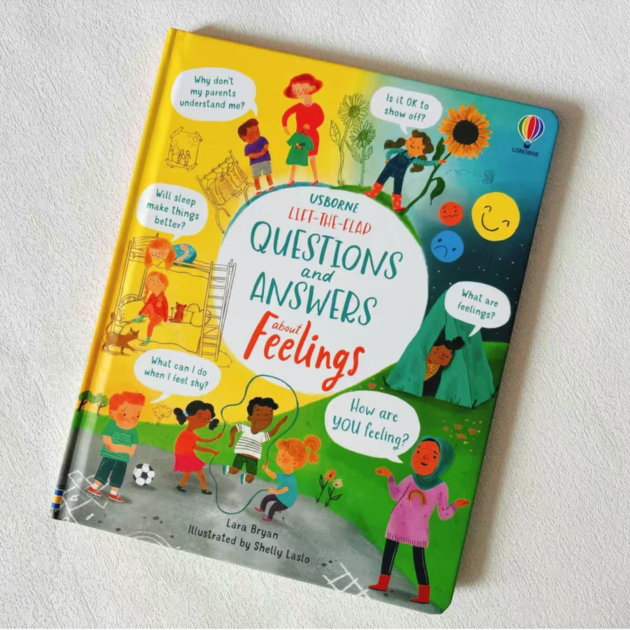 Usborne Lift-the-Flap Questions and Answers about Feelings, Kids Emotion Learning Board Book, English Interactive Flap Book