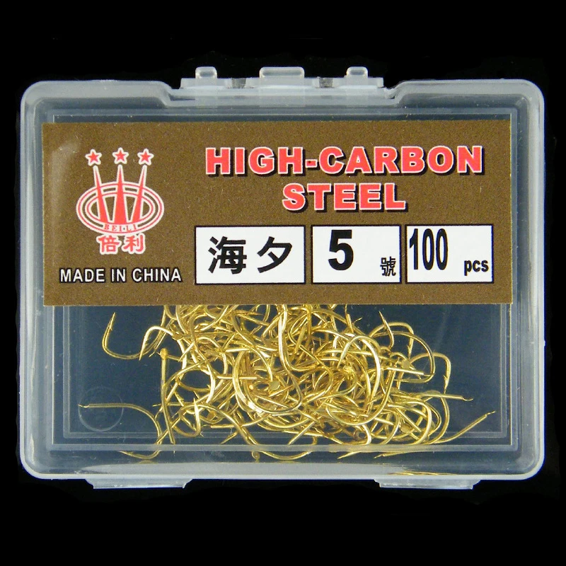100Pcs/box Carp Fishing Hooks 3#-10# Gold Barbed Fish Hook Japanese High-carbon Crooked-mouth Carp Fishing Tackle Accessories
