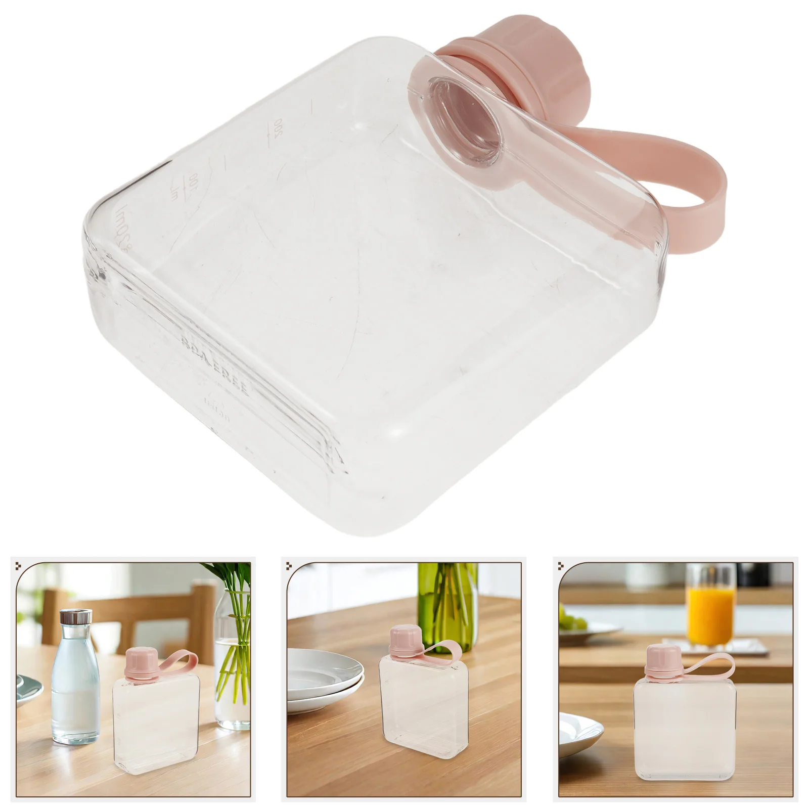 

Flat Leakproof Slim Water Bottle Pink 320Ml Square Flask Portable Plastic Bottle Travel Outdoor Sports School Workplace