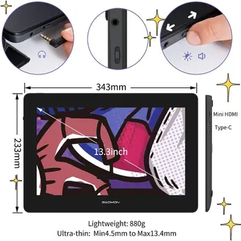 GAOMON PD1320 13,3-calowy przenośny monitor laminowany HD z gamą kolorów 86% NTSC, tablet graficzny do rysowania i malowania 12 best sales tablet ogniowy - №5