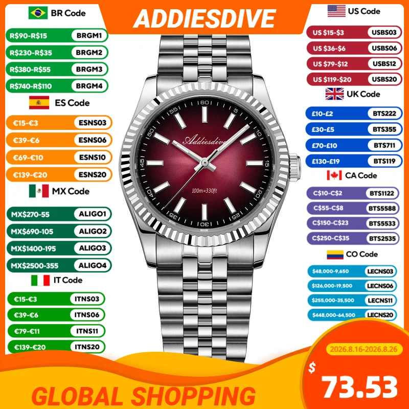 ADDIESDIVE VH31 Edelstahl Herren Quarzuhr Super Leuchtende Luxus Gradient Sun Dial Uhren Saphir AD2073 Armbanduhren