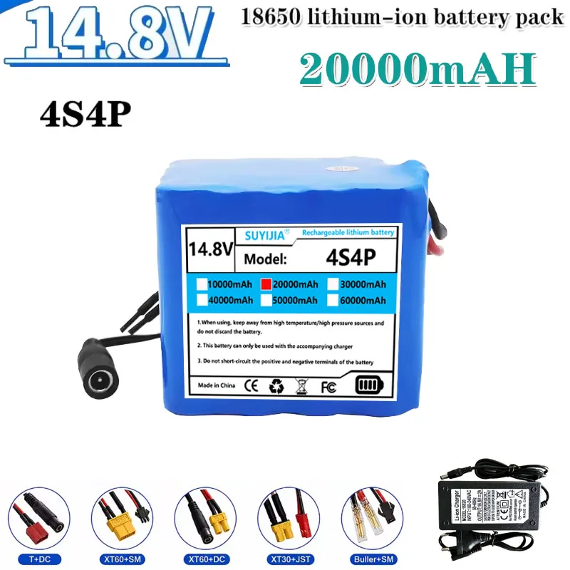 Batterie Au Lithium Rechargeable 18650 De 14,8 V 20000 MAh 4S4P, Avec BMS Intelligent Intégré Et Chargeur 16,8 V 2 A
