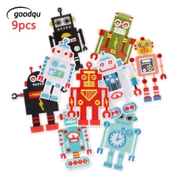 9Pcs Lots Robots Embroidered Iron Sew On Patches For Clothing Cute Kids Boys Pack Jackets Thermocollant Bordados Diy Parches