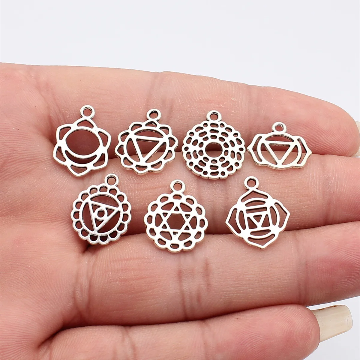 WYSIWYG 35pcs Antique Silver Color Chakra Charms For DIY Jewelry Making