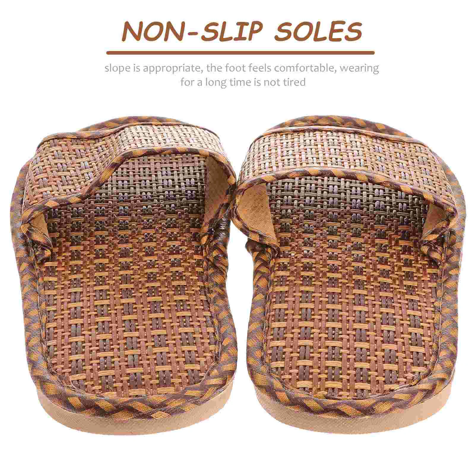 Sandal rumput rotan, sandal harian bambu sederhana datar bawah Wedge untuk wanita pria sandal rumah sepatu musim panas