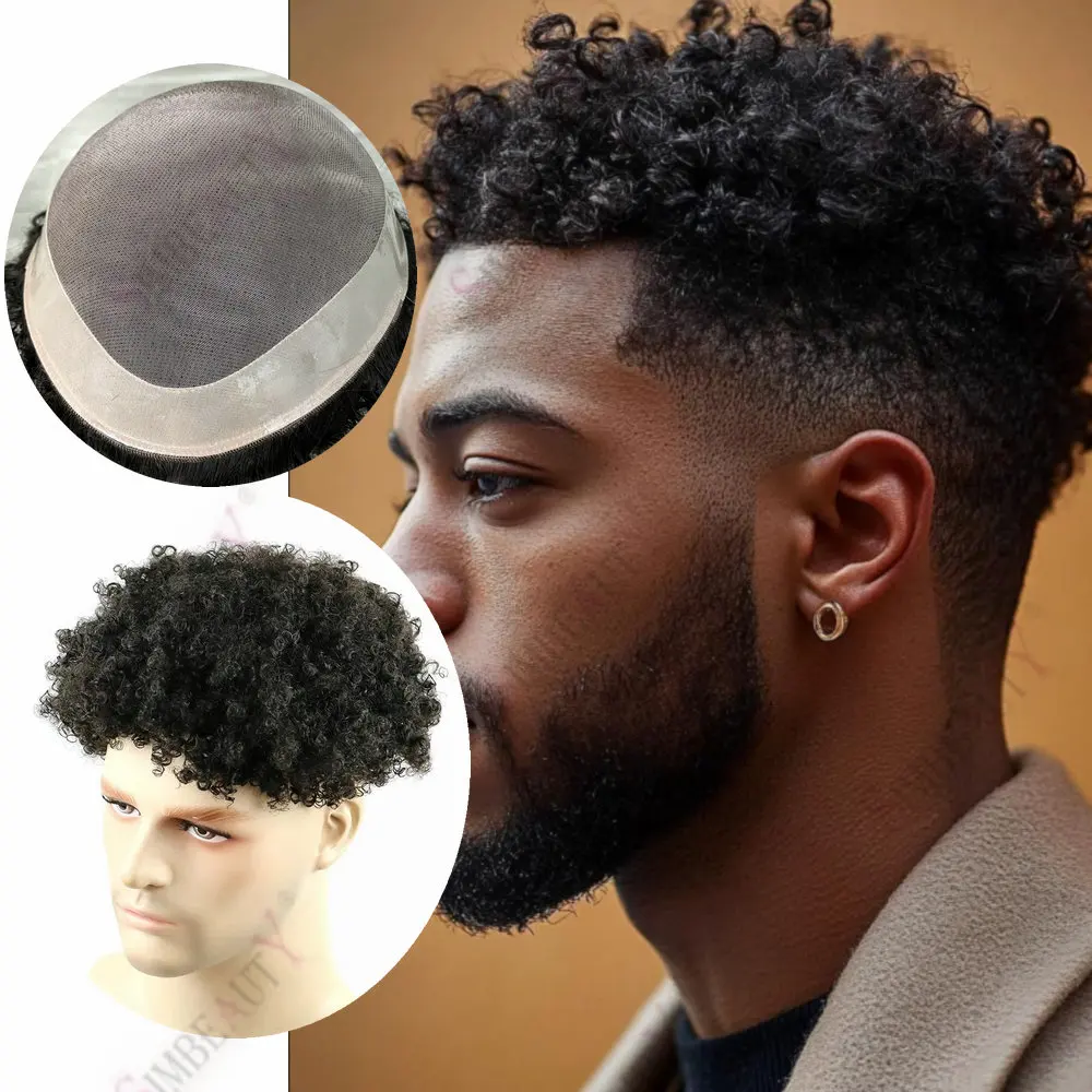 

Men's Toupee Human Hair Fine Mono NPU Base 8MM/12mm Afor Kinky Curly Brown Blonde Capillary Prosthesis System Male Hairpieces