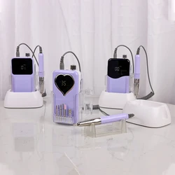 Brushless 35K Violets Desktop Base Electric Nail Drill Machine 35000rpm Manicure Pedicure Rechargeable Battery Wireless Cordless